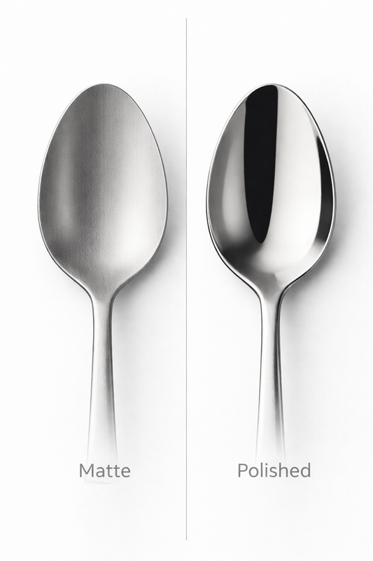 Matte vs polished stainless steel cutlery finish comparison close-up