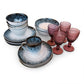 White & Blue Classic Dinnerware Set w/ Pink Goblets