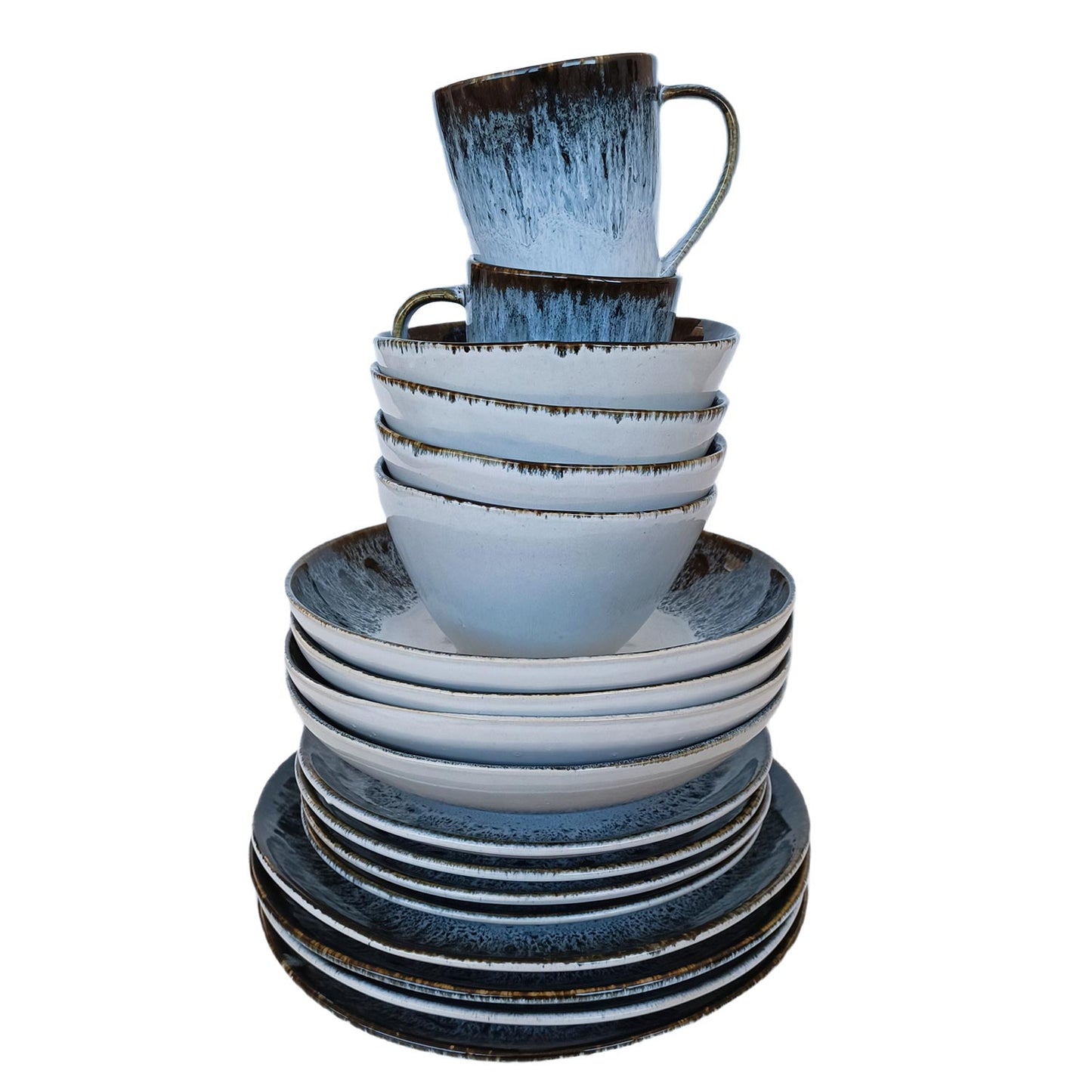 White & Blue Classic Dinnerware Set w/ Colorless Goblets
