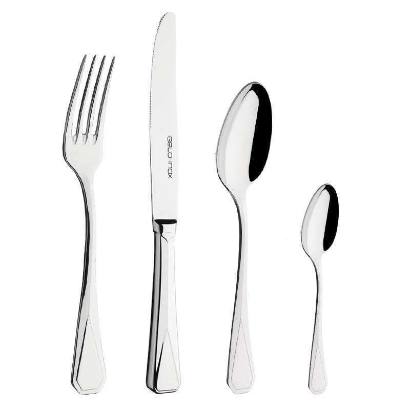 Belo Inox Belo 3 cutlery set in stainless steel 18/10, including table knife, fork, spoon, and teaspoon with a classic Portuguese design.