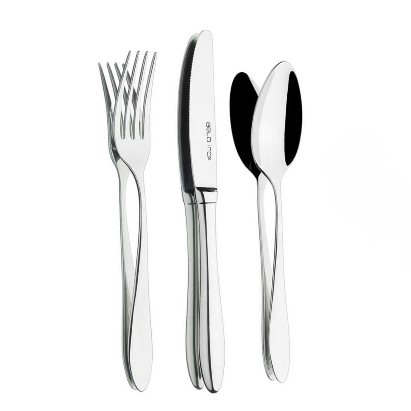 Belo Inox Belo 6 stainless steel cutlery set featuring knife, fork and spoon in polished 18/10 steel