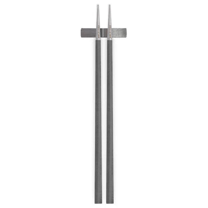 Belo Inox NEO Grey chopsticks with stainless steel tips, black resin handles, and matching chopstick rest
