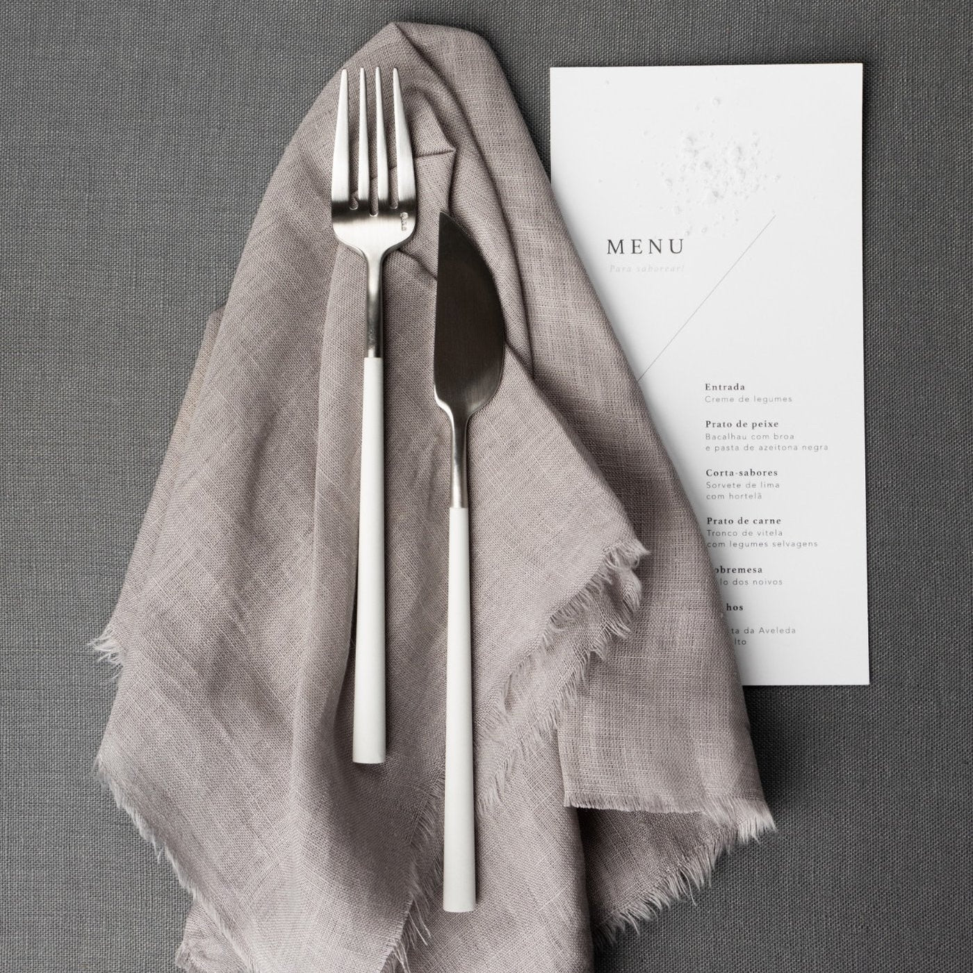 Belo Inox NEO White fish knife and fish fork with matte stainless steel finish and white resin handles