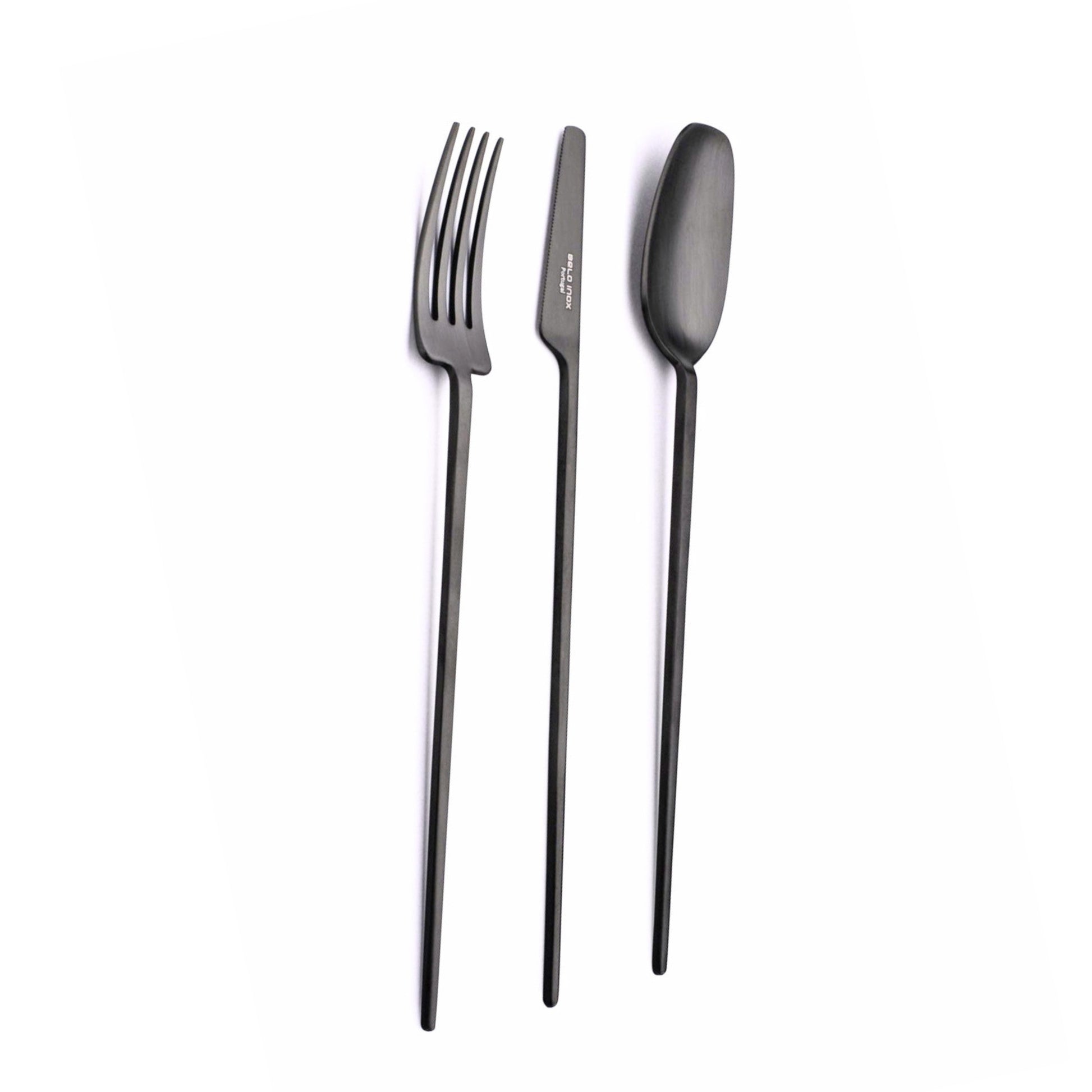 Belo Inox TWO Titanium Mate Black cutlery set including table fork, table spoon, and table knife