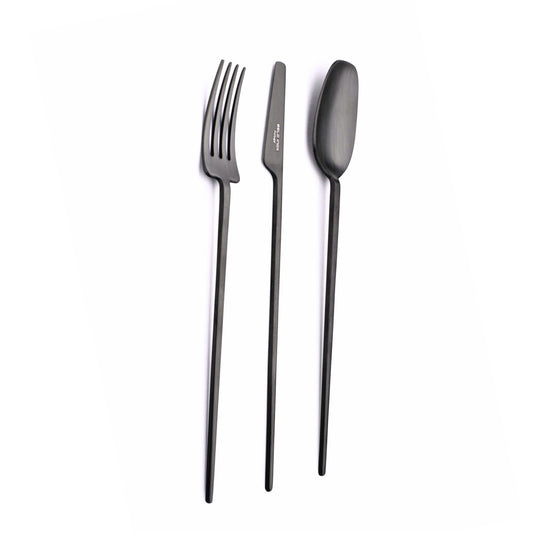 Belo Inox TWO Titanium Mate Black cutlery set including table fork, table spoon, and table knife