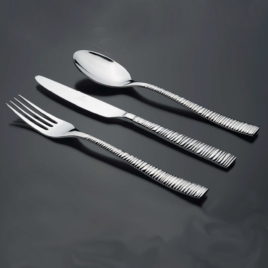 Bright Kitchen Rhythm Cutlery Set in polished stainless steel with textured handles
