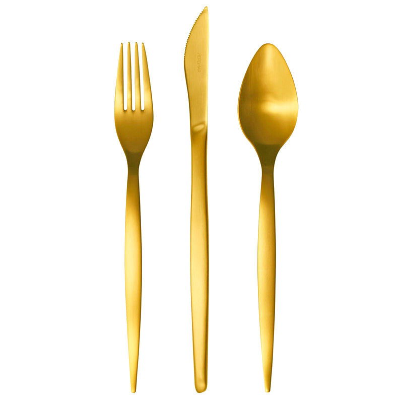 Herdmar Tiffany PVD Gold Matte Cutlery Set – 18/10 stainless steel with matte gold titanium coating, made in Portugal