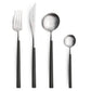 Belo Inox NEO Black cutlery set – 18/10 stainless steel with black resin handles, including knife, fork, spoon, dessert fork, and teaspoon. Modern Portuguese design