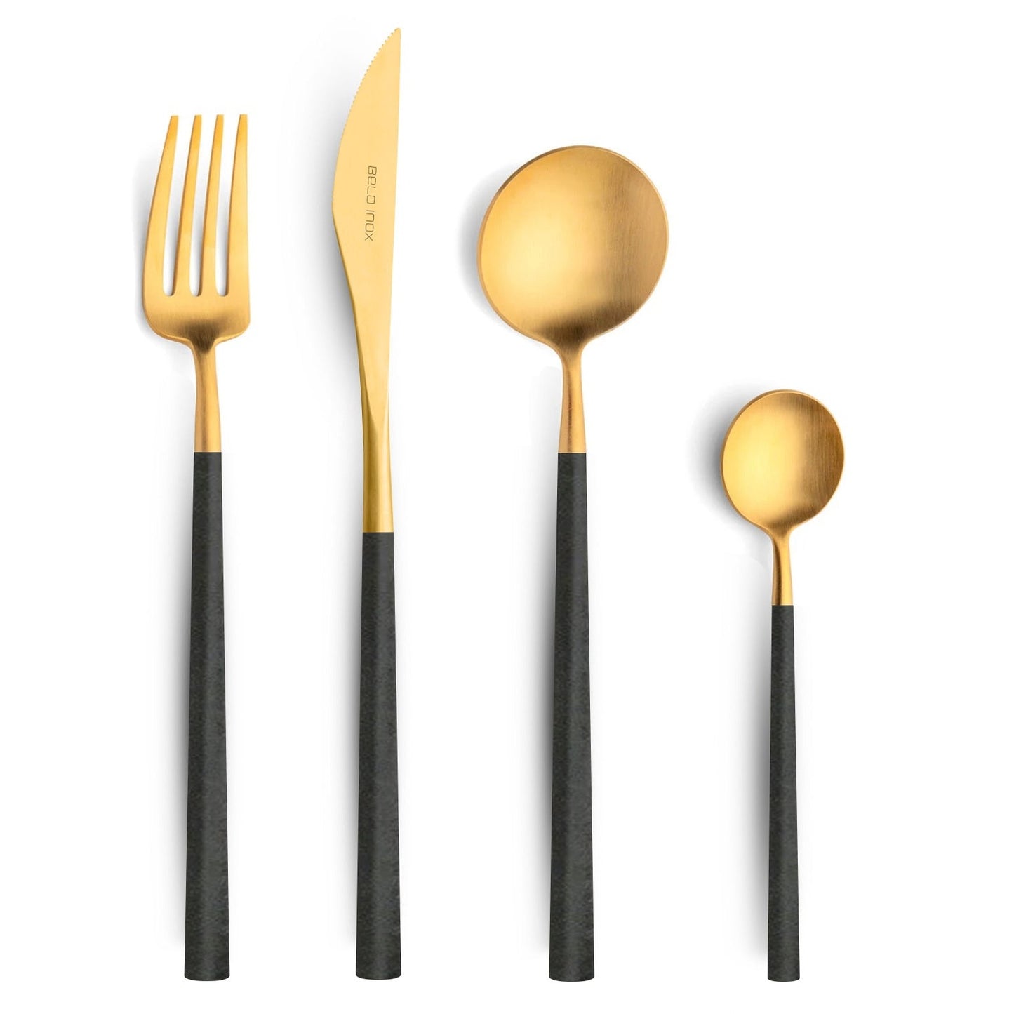Belo Inox Neo Black Gold cutlery set – stainless steel flatware with 24K gold finish, made in Portugal