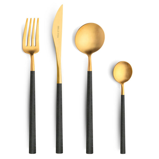 Belo Inox Neo Black Gold cutlery set – stainless steel flatware with 24K gold finish, made in Portugal