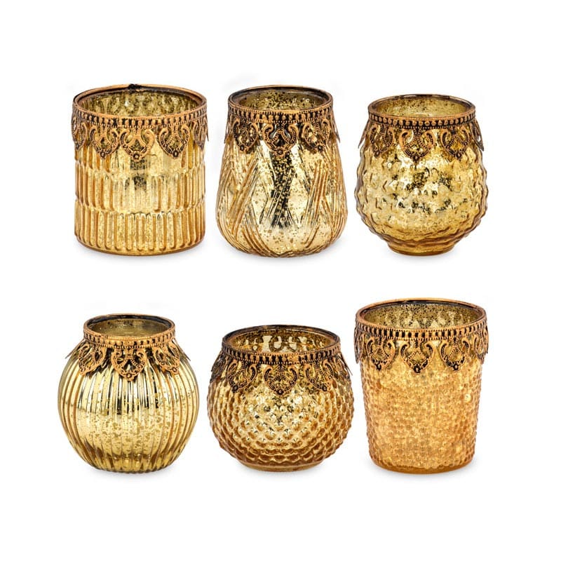 Tealight Set Gold Pearl Rim