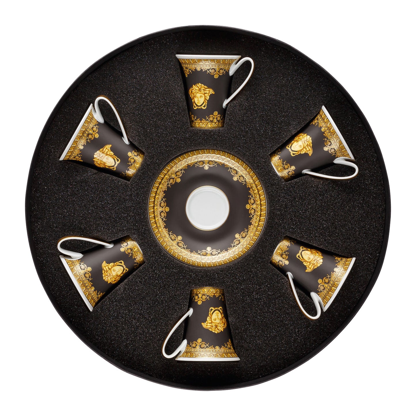 Set of 6 Espresso/Mocha Cups & Saucers I Love Baroque Nero