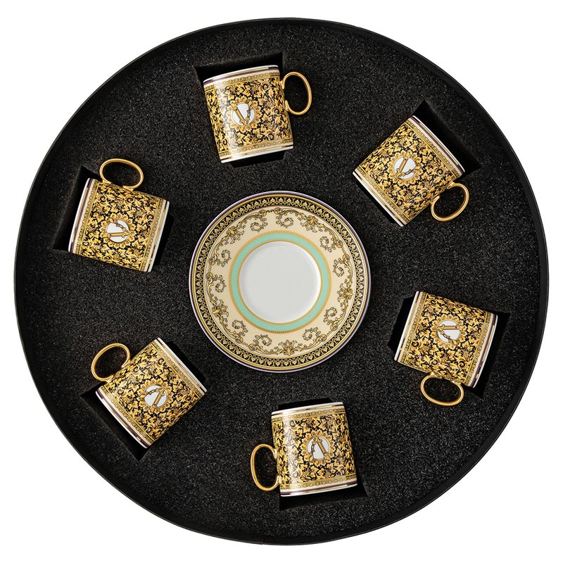 Versace Barocco Mosaic Set Of 6 Espresso Cups & Saucers
