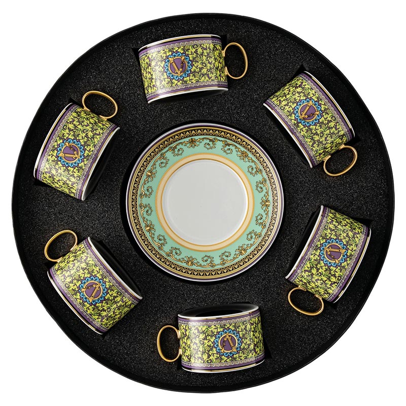 Versace Barocco Mosaic Set With 6 Tea Cups & Saucers