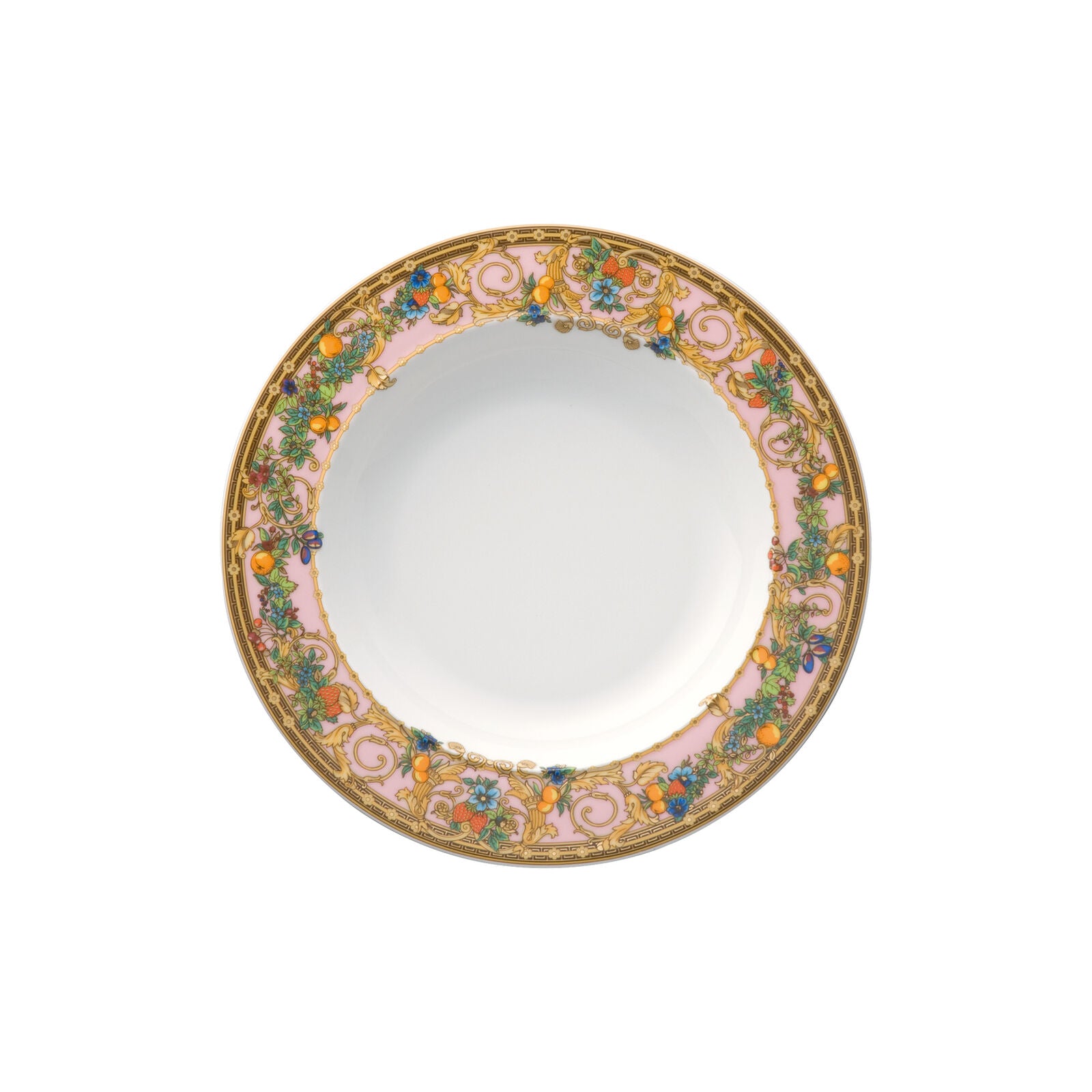 Versace Le Jardin porcelain soup plate with floral design and gold detailing