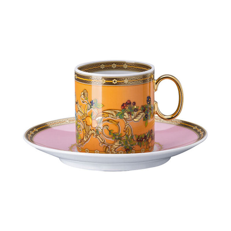 Versace Le Jardin porcelain espresso cup and saucer set with floral pattern and gold details