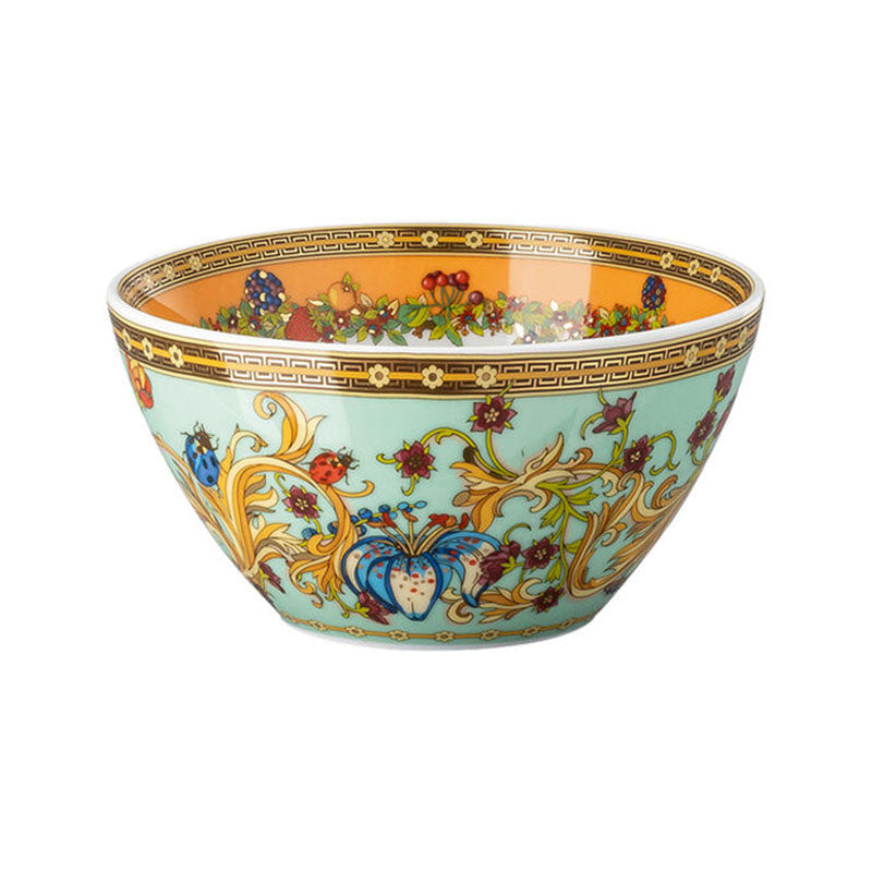 Versace Le Jardin luxury porcelain small bowl 12 cm with floral and fruit motif and gold details
