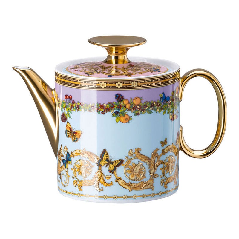 Versace Le Jardin porcelain teapot with floral and fruit motif, pastel tones and gold detailing