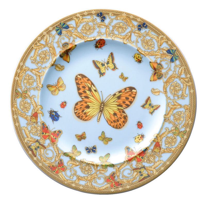 Versace Le Jardin decorative porcelain wall plate 18 cm with butterfly motif and gold details for wall decor