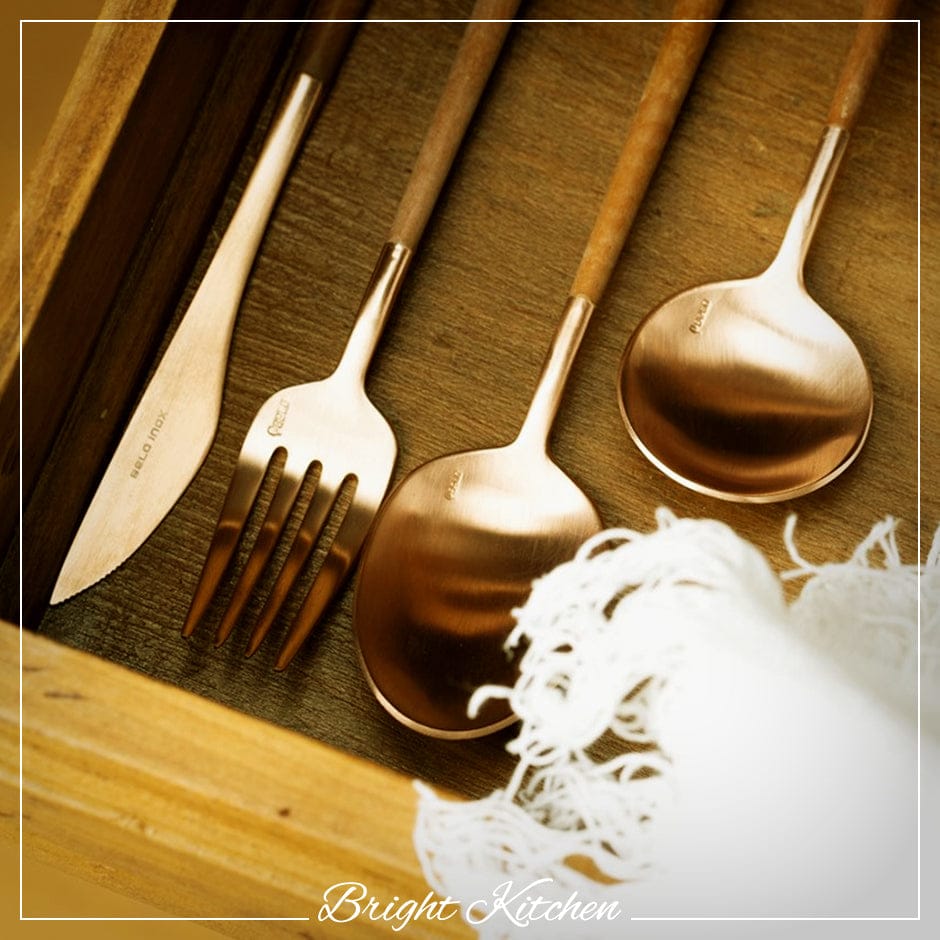 Gold Wooden Cutlery Set